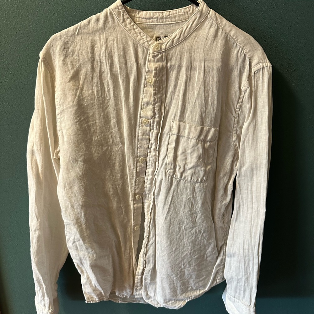 Abercrombie & Fitch Men's Off-White Linen Button-Down Shirt
